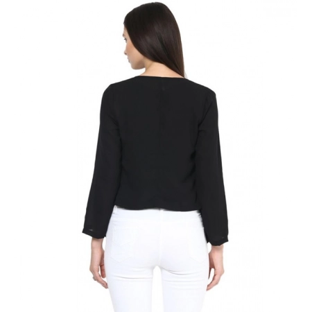 Generic Women's Polyester Solid Long Sleeves Blazer (Black)