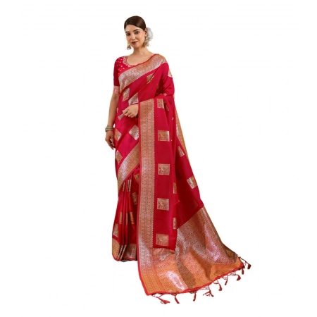 Generic Women's Silk Blend Printed Saree With Unstitched Blouse 5.5Mtr (Red)