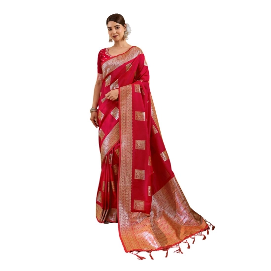 Generic Women's Silk Blend Printed Saree With Unstitched Blouse 5.5Mtr (Red) Generic Women's Silk Blend Printed Saree With Unstitched Blouse 5.5Mtr (Red)