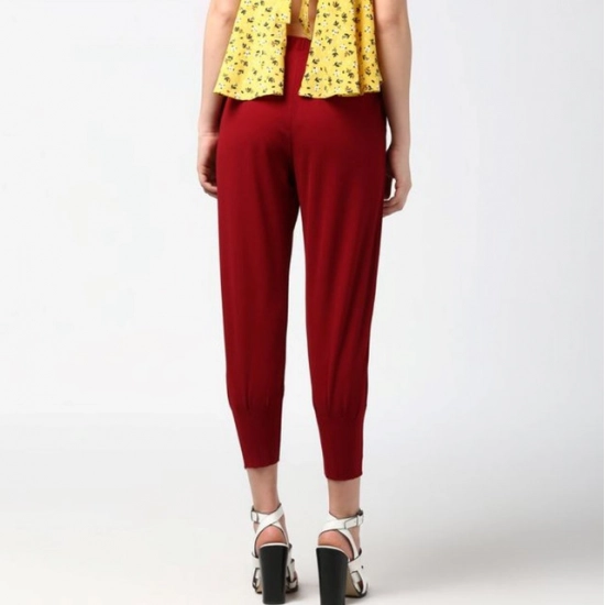 Generic Women's Polyester Solid Elasticated Trousers (Maroon) Generic Women's Polyester Solid Elasticated Trousers (Maroon)