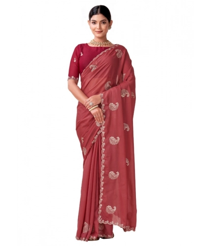 Generic Women's Digital Printed  Georgette Saree With Unstitched Blouse (Red, 5-6 Mtrs)