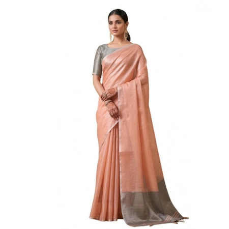 Generic Women's Tissue Silk Solid Saree With Unstitched Blouse 5.5Mtr (Peach) Generic Women's Tissue Silk Solid Saree With Unstitched Blouse 5.5Mtr (Peach)
