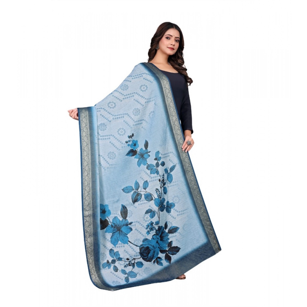 Generic Women's chanderi silk  Printed Dupatta (Blue, Length: 2 Mtr)