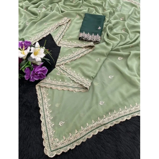 Generic Women's Georgette Embellished Saree With Unstitched Blouse 5.5Mtr (Pista Green) Generic Women's Georgette Embellished Saree With Unstitched Blouse 5.5Mtr (Pista Green)