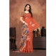 Generic Women's Linen Printed Saree With Unstitched Blouse 5.5Mtr (Red)
