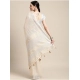 Generic Women's Linen Cotton Printed Saree With Unstitched Blouse 5.5Mtr (Cream)