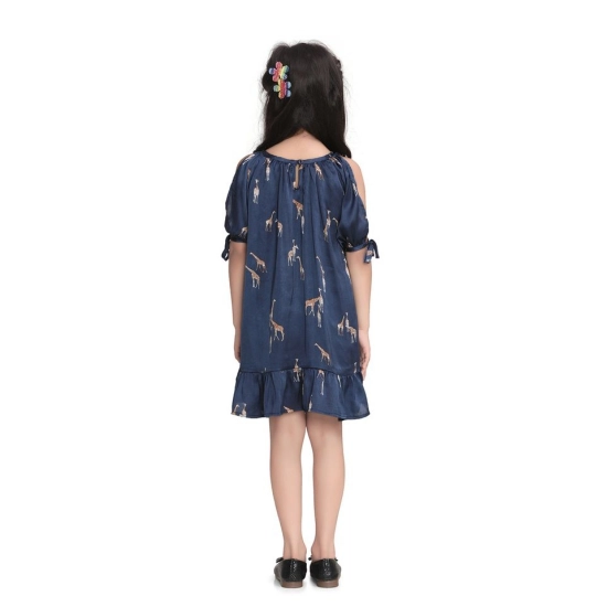Generic Girl's Satin Animal Print Sleeveless Dress (Blue)