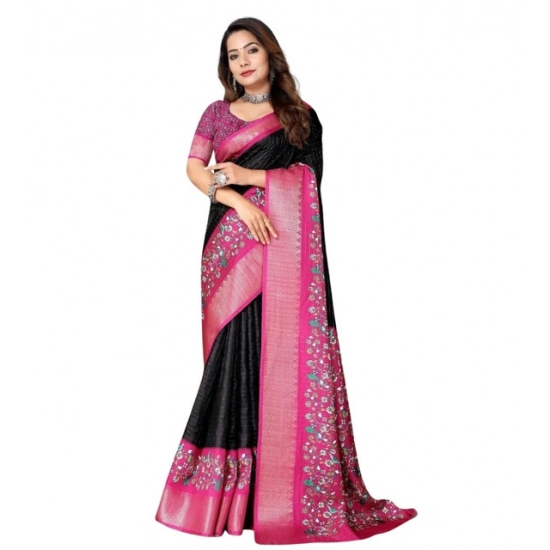 Generic Women's Cotton Silk Printed Saree With Unstitched Blouse 5.5Mtr (Black-Pink) Generic Women's Cotton Silk Printed Saree With Unstitched Blouse 5.5Mtr (Black-Pink)