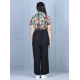 Generic Girl's Polyester Printed Short Sleeves Jumpsuit (Multicolor-Black) Generic Girl's Polyester Printed Short Sleeves Jumpsuit (Multicolor-Black)