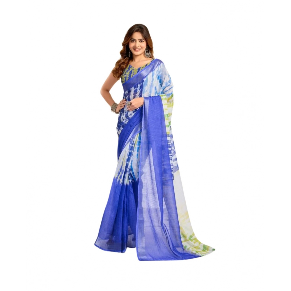 Generic Women's Faux_Linen Printed Ready-to-Wear Saree With Unstitched Blouse 5.5 Mtr (Blue) Generic Women's Faux_Linen Printed Ready-to-Wear Saree With Unstitched Blouse 5.5 Mtr (Blue)