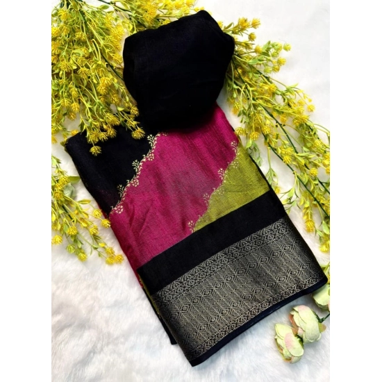 Generic Women's Dola Silk Embellished Saree With Unstitched Blouse 5.5Mtr (Multicolor) Generic Women's Dola Silk Embellished Saree With Unstitched Blouse 5.5Mtr (Multicolor)