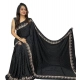 Generic Women's Satin Printed Saree With Unstitched Blouse 5.5Mtr (Black)