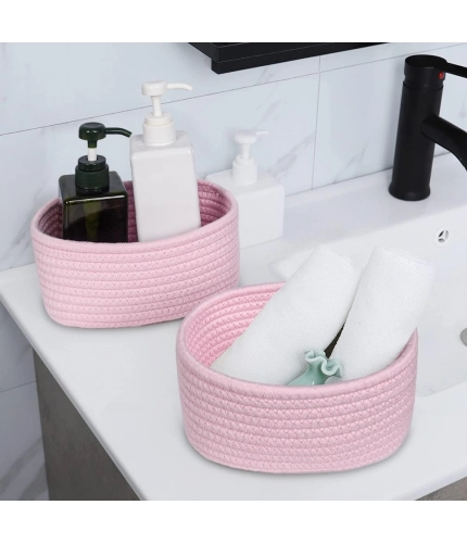Generic Cotton 8x3 Inch Round 2 Set Bedside Organizer With Out Lid (Pink)