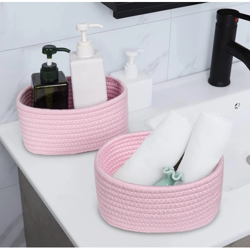 Generic Cotton 8x3 Inch Round 2 Set Bedside Organizer With Out Lid (Pink)