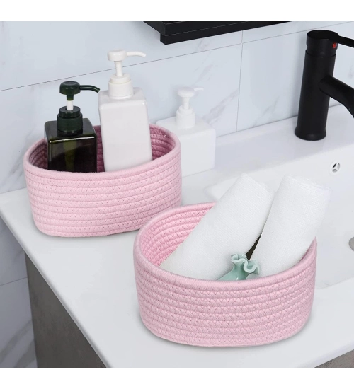 Generic Cotton 8x3 Inch Round 2 Set Bedside Organizer With Out Lid (Pink)