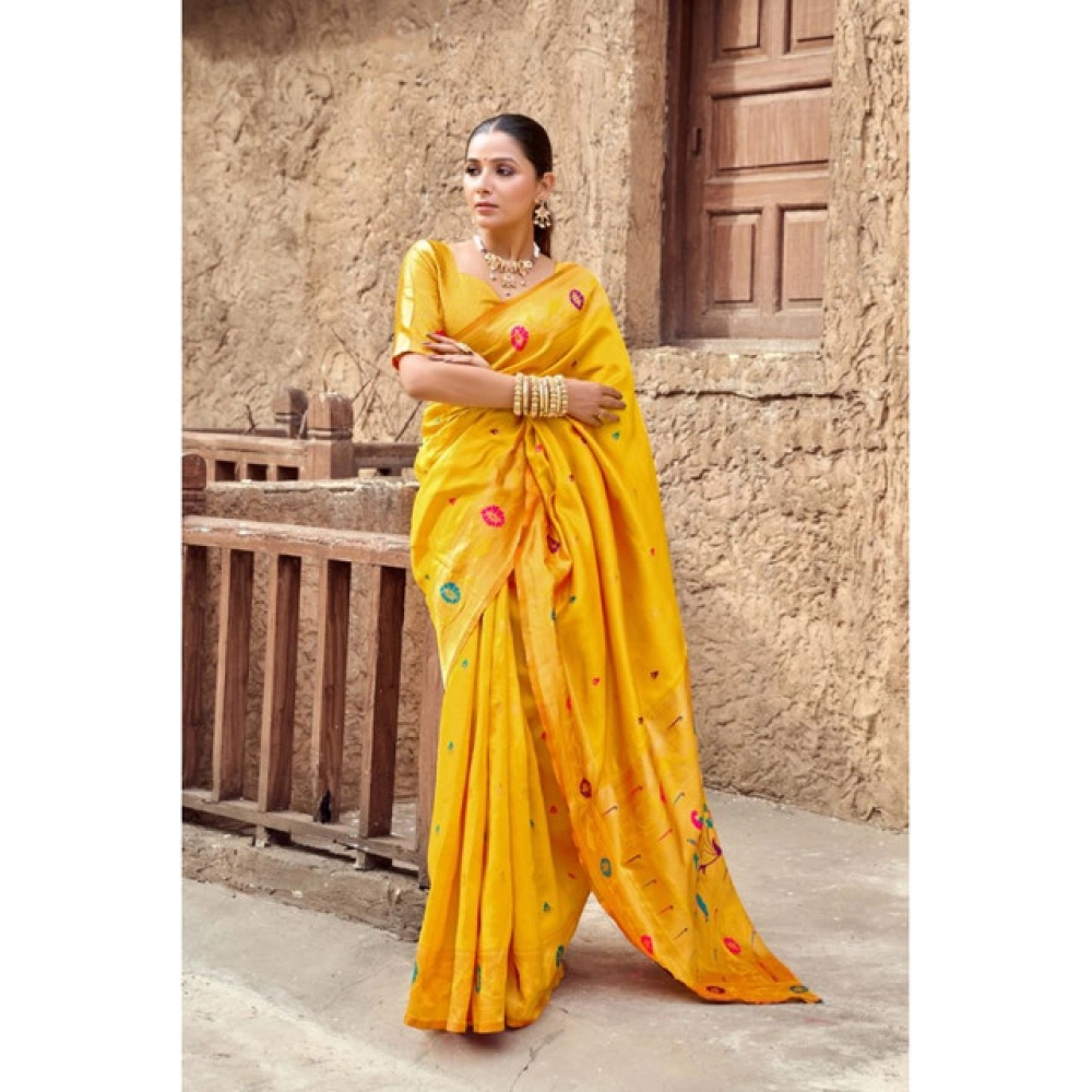 Generic Women's Silk Blend Woven Saree With Unstitched Blouse 5.5 Mtr (Mustard)