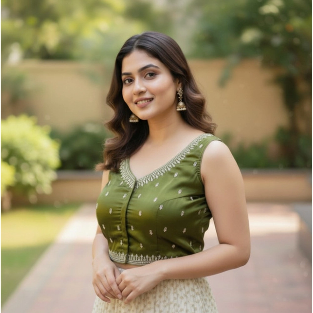 Generic Women's Zimmi Choo Sequin Work V-Neck Padded Blouse (Olive 38 Ready (Self Alterable 36–40) Generic Women's Zimmi Choo Sequin Work V-Neck Padded Blouse (Olive 38 Ready (Self Alterable 36–40)