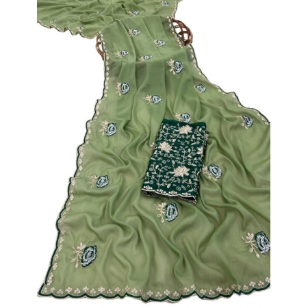 Generic Women's Star Georgette Embroidered Saree With Unstitched Blouse 5.5Mtr (Green) Generic Women's Star Georgette Embroidered Saree With Unstitched Blouse 5.5Mtr (Green)