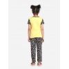 Generic Girl's Cotton Hosiery Printed Night Suit Set (Yellow-Black)