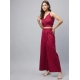 Generic Women's Cotton Linen Solid Sleeveless Crop Top and Palazzo Set (Maroon)
