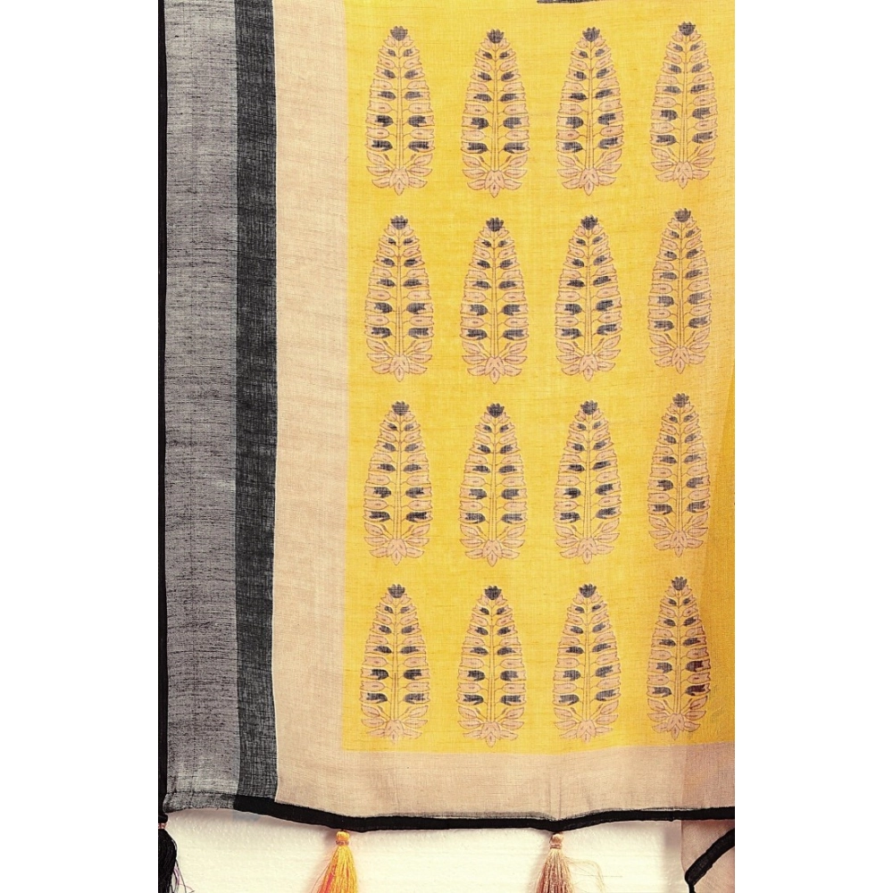 Generic Women's Cotton Linen Printed Saree With Unstitched Blouse 5.5Mtr (Black) Generic Women's Cotton Linen Printed Saree With Unstitched Blouse 5.5Mtr (Black)