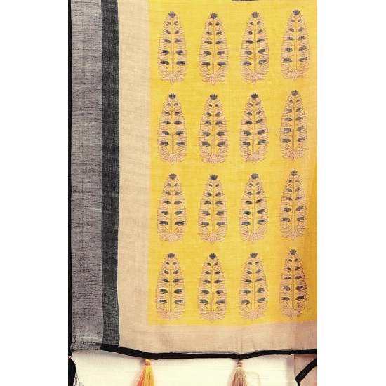 Generic Women's Cotton Linen Printed Saree With Unstitched Blouse 5.5Mtr (Black) Generic Women's Cotton Linen Printed Saree With Unstitched Blouse 5.5Mtr (Black)