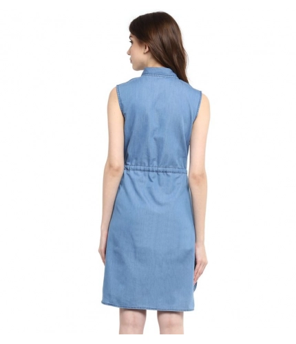 Generic Women's Denim Solid Sleeveless Dress (Blue)