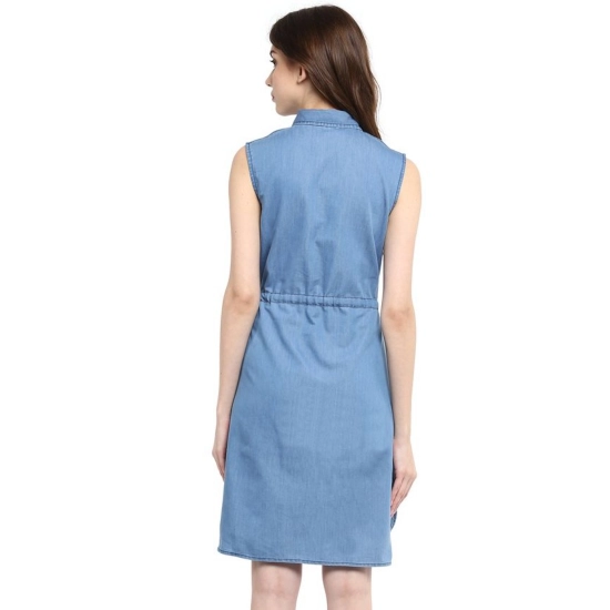 Generic Women's Denim Solid Sleeveless Dress (Blue) Generic Women's Denim Solid Sleeveless Dress (Blue)