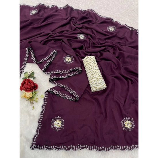 Generic Women's Chiffon Butti Dotted Saree With Unstitched Blouse 5.5Mtr (Wine) Generic Women's Chiffon Butti Dotted Saree With Unstitched Blouse 5.5Mtr (Wine)