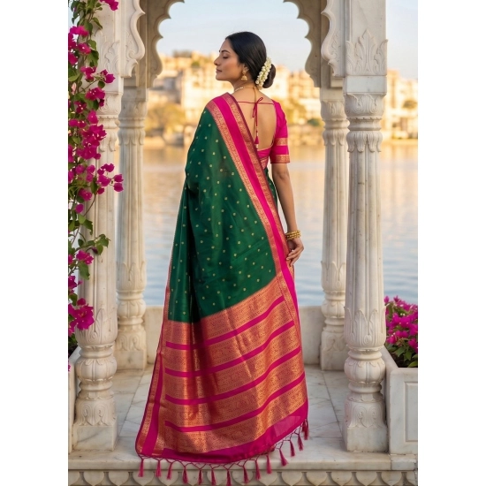Generic Women's Silk Blend Printed Saree With Unstitched Blouse 5.5Mtr (Dark Green-Pink) Generic Women's Silk Blend Printed Saree With Unstitched Blouse 5.5Mtr (Dark Green-Pink)