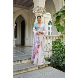 Generic Women's Blended_Cotton Floral Weaving Pattern Saree With Unstitched Blouse 5.5Mtr (Pink)