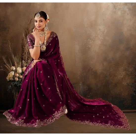 Generic Women's Silk Embroidered Saree With Unstitched Blouse 5.5Mtr (Wine) Generic Women's Silk Embroidered Saree With Unstitched Blouse 5.5Mtr (Wine)