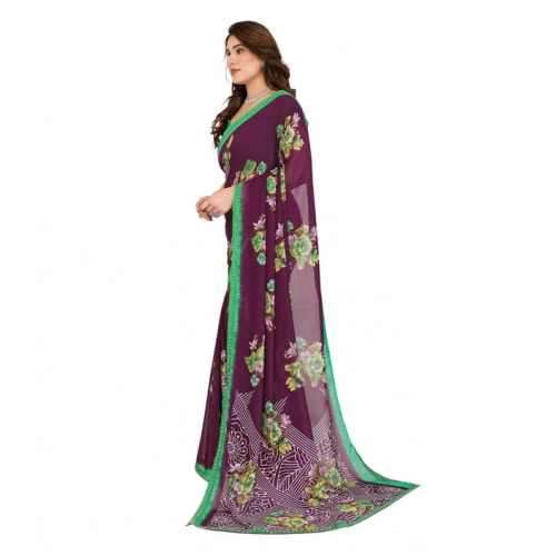 Women's Georgette Printed Saree With Unstitched Blouse 5.5Mtr (Maroon)