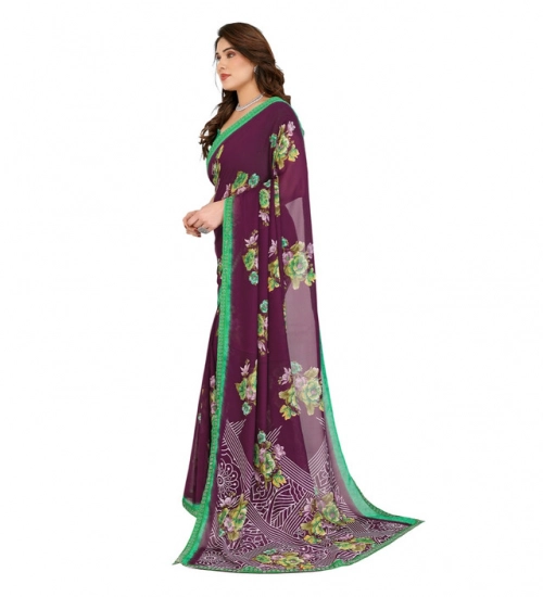 Generic Women's Georgette Printed Saree With Unstitched Blouse 5.5Mtr (Maroon)