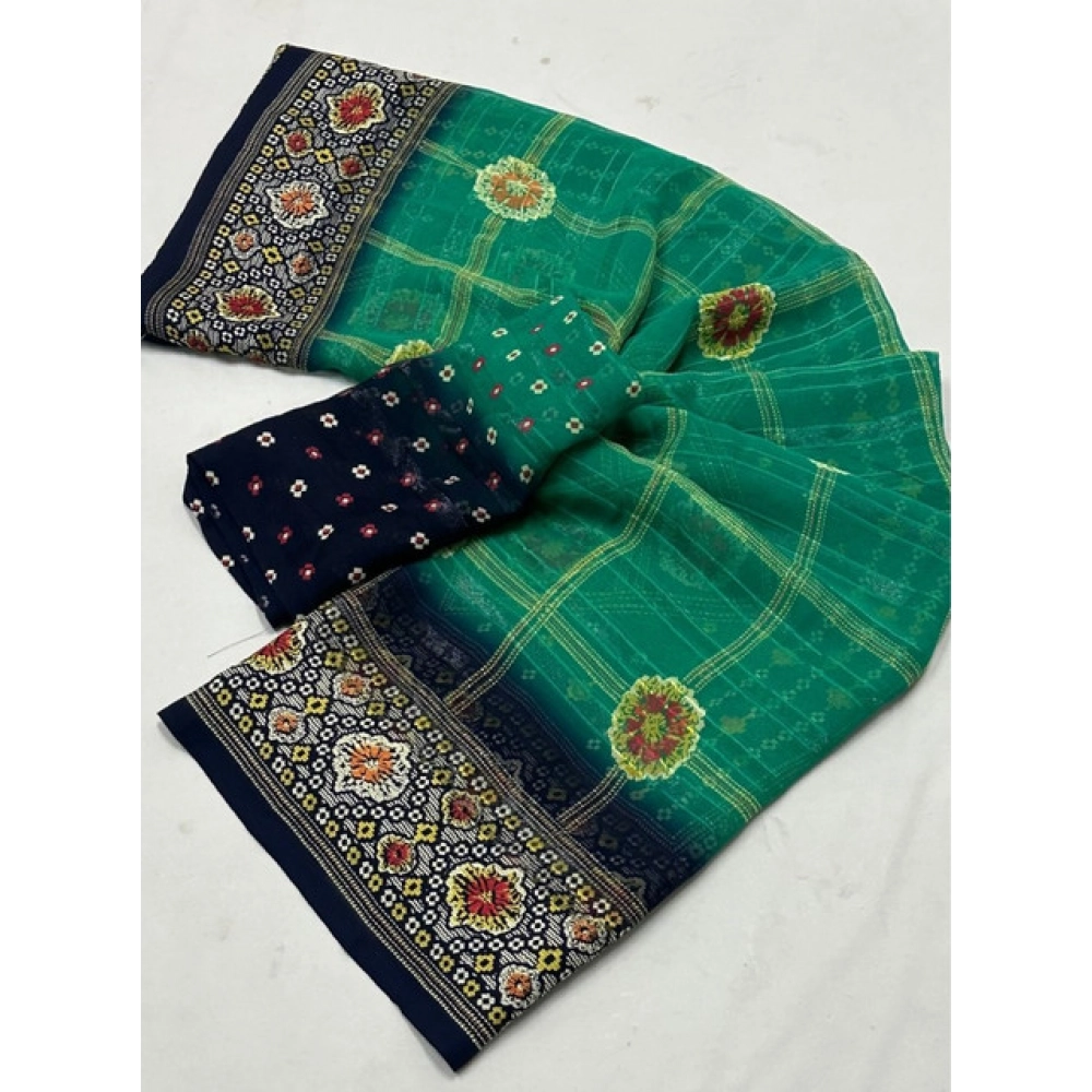 Women's Art Silk Printed Saree With Unstitched Blouse 5.5Mtr (Green)