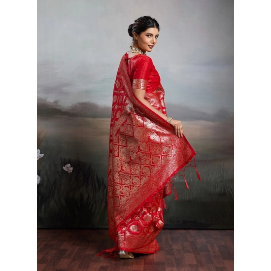 Generic Women's Silk Blend Printed Saree With Unstitched Blouse 5.5Mtr (Red) Generic Women's Silk Blend Printed Saree With Unstitched Blouse 5.5Mtr (Red)