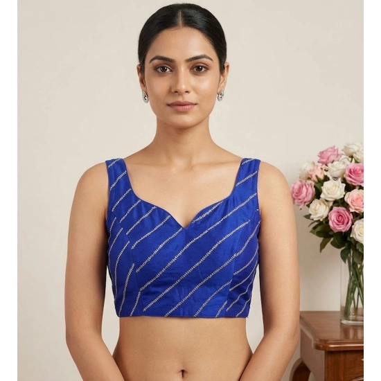 Generic Women's Silk Embellished Sweetheart Neck Sleeveless Readymade Padded Blouse (Blue, Size 38) Generic Women's Silk Embellished Sweetheart Neck Sleeveless Readymade Padded Blouse (Blue, Size 38)