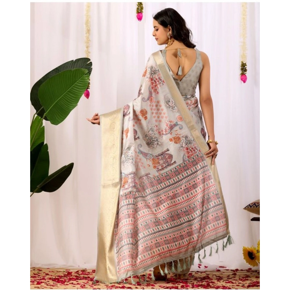 Generic Women's Faux_Silk Printed Saree With Unstitched Blouse 5.5Mtr (Grey)