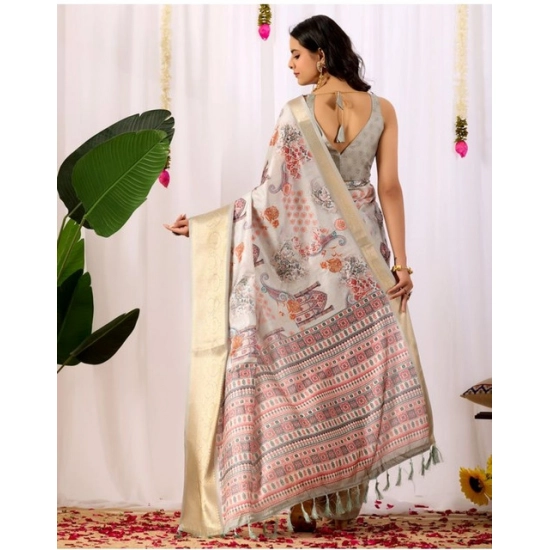 Generic Women's Faux_Silk Printed Saree With Unstitched Blouse 5.5Mtr (Grey)