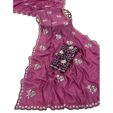 Generic Women's Star Georgette Embroidered Saree With Unstitched Blouse 5.5Mtr (Pink) Generic Women's Star Georgette Embroidered Saree With Unstitched Blouse 5.5Mtr (Pink)