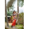 Generic Women's Faux_Tussar Geometric_Print Saree With Unstitched Blouse 5.5Mtr (Orange)