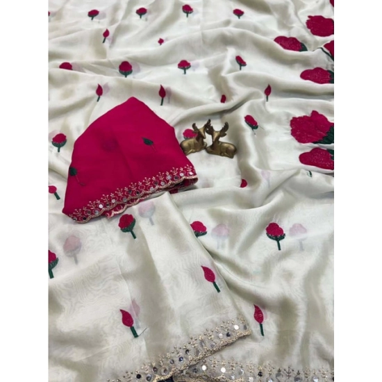 Generic Women's Georgette Embellished Saree With Unstitched Blouse 5.5Mtr (Cream-Red) Generic Women's Georgette Embellished Saree With Unstitched Blouse 5.5Mtr (Cream-Red)