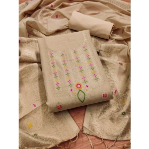 Generic Women's Banarasi Silk Printed Unstitched Salwar Suit Material With Dupatta (Cream, 3Mtrs)