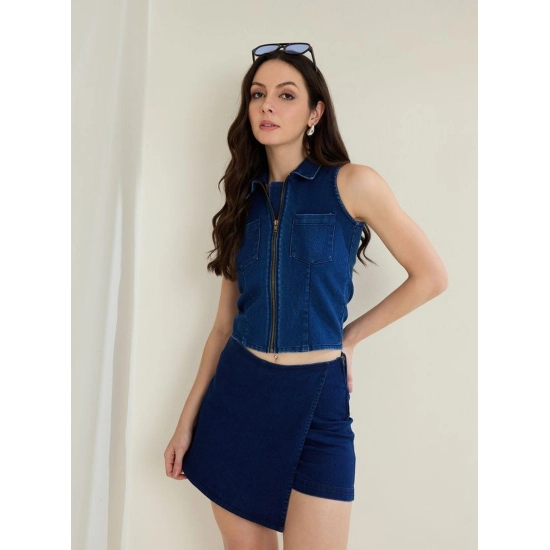 Generic Women's Denim Lycra Solid Sleeveless Top (Blue) Generic Women's Denim Lycra Solid Sleeveless Top (Blue)