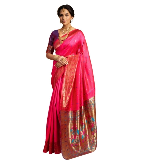 Generic Women's Silk Blend Zari Woven Saree With Unstitched Blouse 5.5Mtr (Pink)