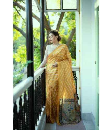 Generic Women's Faux_Tussar_Silk Geometric_Print Saree With Unstitched Blouse 5.5Mtr (Mustard)