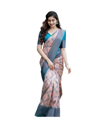 Generic Women's Soft Lichi Silk Printed Saree With Unstitched Blouse 5.5Mtr (Multicolor)