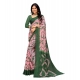 Generic Women's Georgette Striped Printed Saree With Unstitched Blouse 5.5Mtr (Pink-Green)