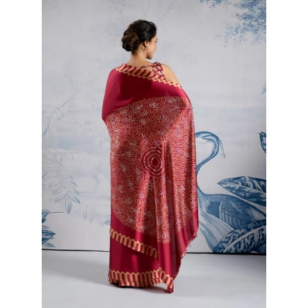 Generic Women's Satin Crepe Printed Saree With Unstitched Blouse 5.5Mtr (Maroon)
