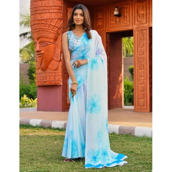 Generic Women's Georgette Floral Printed Saree With Unstitched Blouse 5.5Mtr (Off White-Skyblue) Generic Women's Georgette Floral Printed Saree With Unstitched Blouse 5.5Mtr (Off White-Skyblue)